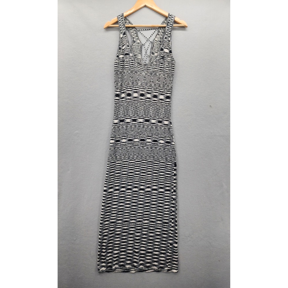 Arden B Vintage Black White‎ Space Dye Knit Maxi Dress Lace Up Back Large Y2K